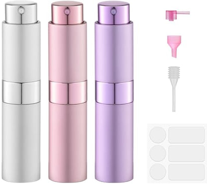 8ml Travel Perfume Bottle Refillable, Atomizer Sprayer for Cologne 3PCS - color: Silver,pink,purple