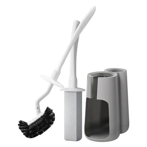 Toilet Brush and Holder Set with Pumice Stone, Toilet Pumice Stone Combo - color: Gray