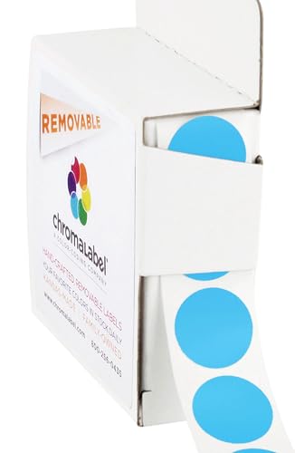 ChromaLabel Light Blue 0.75 inch Round Label Dots - 1000 Stickers with Dispenser Box - color: Light Blue, size: 3/4"