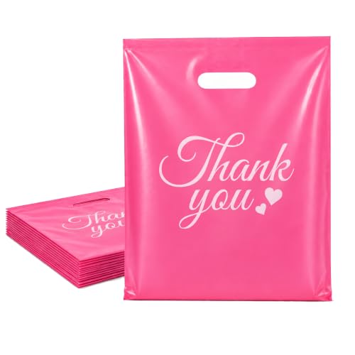 SwiftJoys 100Pcs Pink Thank You Bags with Handles, 12 x 15 Inch - color: 04-Pink TY, size: 12"x15"