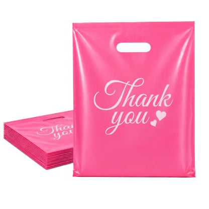 SwiftJoys 100Pcs Pink Thank You Bags with Handles, 12 x 15 Inch - color: 04-Pink TY, size: 12"x15"