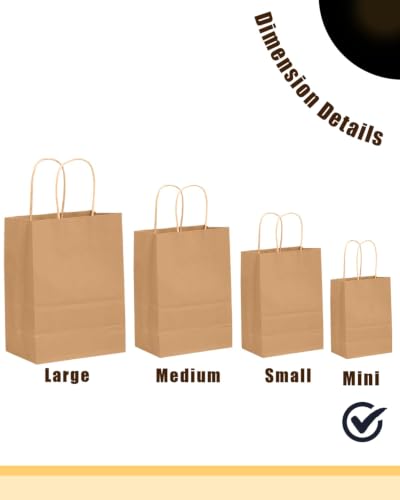 qiqee 30-Packs Brown Gift Bags with Handles Bulk 4.5"x2.5"x6" Mini Size Party Paper Bags - size: 1 Count (Pack of 30)