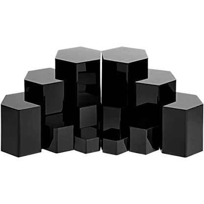 Jetec 12 Pcs Hexagonal Jewelry Display Risers Acrylic Stands,Black - color: Black