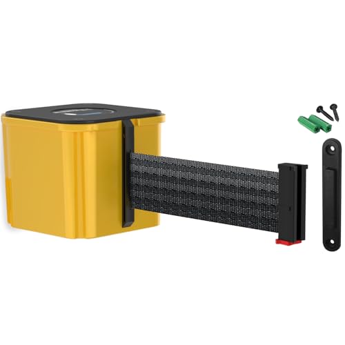 WM412 Retractable Belt Wall Mounted Yellow Crowd Control Barrier and Receiving End, 15' Black Belt - color: Yellow Case w/ Black Belt, size: 15' Belt