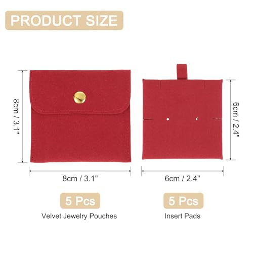 uxcell 5 Pcs Microfiber Jewelry Pouches with Insert Pad, 8 x 8cm Snap Button Jewelry Velvet Gift Bags Organizer for Rings Necklace Bracelet, Red - color: Red