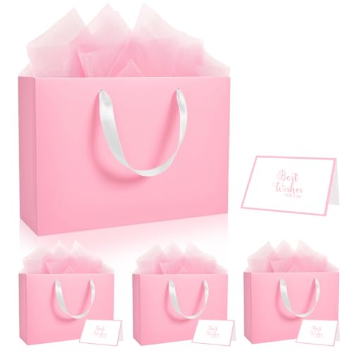 Epoesch 4 Pack Medium Pink Gift Bags with Handles and 12 Tissue Papers - color: Pink Gift Bags