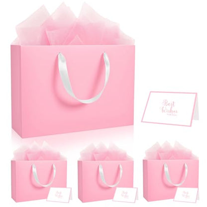 Epoesch 4 Pack Medium Pink Gift Bags with Handles and 12 Tissue Papers - color: Pink Gift Bags