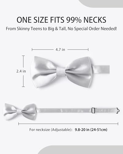 AWAYTR Bow Ties for Men - Pre-Tied Adjustable Tuxedo Style for Wedding - color: Silver