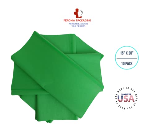 Groovy Green Tissue Paper Squares, Bulk 10 Sheets, Premium Gift Wrap and Art Supplies for Birthdays, Holidays, or Presents by Feronia packaging, Large 15 Inch x 20 Inch Made in USA - color: GroovyGreen