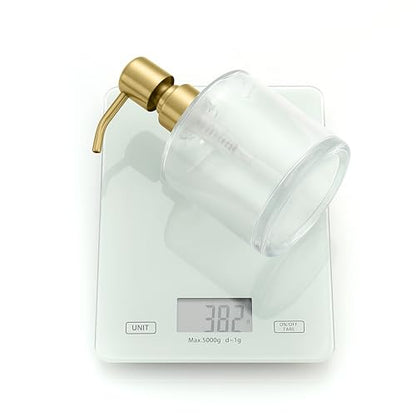 Clear Glass Soap Dispenser with Rust Proof Stainless Steel Pump, Gold Refillable Liquid Hand Soap Dispenser for Bathroom, Kitchen (11Oz, Round) - color: Gold, size: 11 oz Round