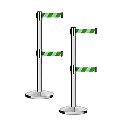 Crowd Control Warehouse RBB-100D Retractable Belt Barriers, 2-Pack - color: Green and White Diagonal, size: 7.5 Foot