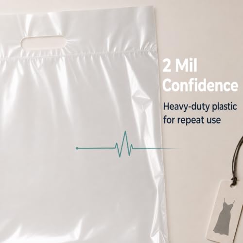 16x18 Large Plastic Shopping Bags for Small Business with Handles, Clear - color: Clear