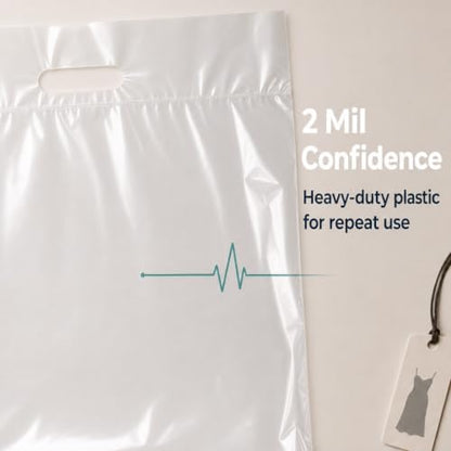 16x18 Large Plastic Shopping Bags for Small Business with Handles, Clear - color: Clear