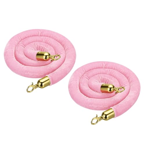 MECCANIXITY Velvet Stanchion Rope 6.6 Ft/2 M, Barrier Rope Velvet Carpet Ropes with Snap Hooks for Posts Stands Queue Divider Crowd Control, Pink Golden Pack of 2 - color: Pink Golden, size: 6.6 Ft