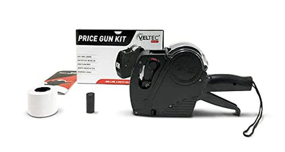 Veltec Price Gun Starter 1-Line, 8 Digits – Includes 2000 White Labels, 1 Inker and Starter Labels Preloaded, and Extra Ink Roller