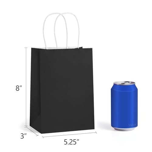 BagDream Gift Bags with Handles 5.25x3x8 Inch Dark Black 100 Pack Bulk - color: Black