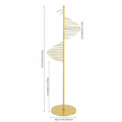 Freestanding Scarf Display Rack, Metal Spiral Scarf Holder with 30 Rods, Hijab Stand Belt Pants Hanger Organizer for Locker Room, Home, Office, Commercial Shopping Mall, Clothing Store (17X67in Gold)
