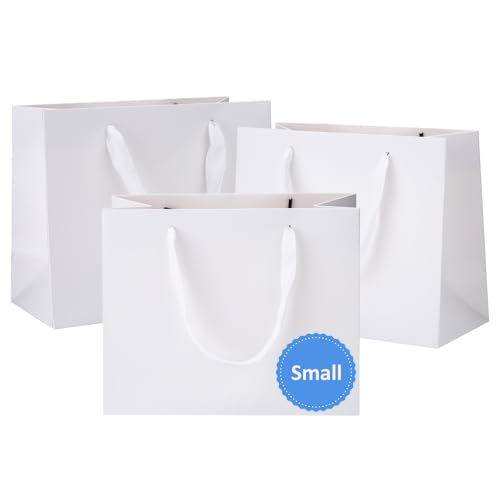 Ronvir 25pcs Small White Gift Bags with Handles,Party Favor Gift Bags - color: White