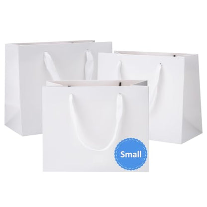 Ronvir 25pcs Small White Gift Bags with Handles,Party Favor Gift Bags - color: White