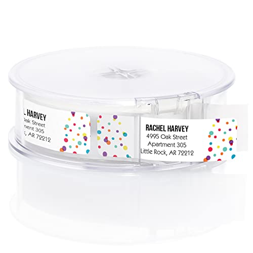 Bright Party Confetti Rolled Address Labels/Roll of 500 Personalized Celebration Address Labels/Designer Return Address Stickers in Elegant Plastic Dispenser - size: 500 Labels, style: Bright Party Confetti