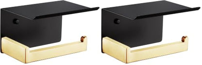 KOKOSIRI Toilet Paper Holders with Shelf Bathroom Toilet Paper Roll Holder Wall Mounted T-304 Stainless Steel, Matte Black and Gold B2010GDK (Pack of 2) - color: Black Gold, size: With Shelf(2 Pack)
