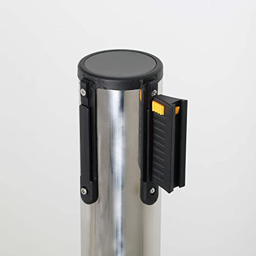 M&T Displays Crowd Control Stanchion Barriers Queue Post 37-inch High Safety Barrier Stands Line Dividers Retractable Belt 9.85'/118" Heavy Base Floor Standing (2-Pack) (Chrome-Blue) - color: Chrome-Blue