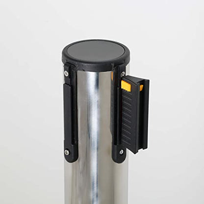 M&T Displays Crowd Control Stanchion Barriers Queue Post 37-inch High Safety Barrier Stands Line Dividers Retractable Belt 9.85'/118" Heavy Base Floor Standing (2-Pack) (Chrome-Blue) - color: Chrome-Blue