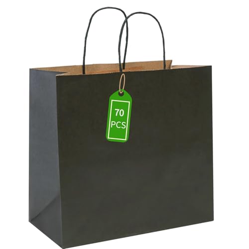 Large Black Kraft Paper Gift Bags with Handles, 13x7x13 Inch, 70 Pack - color: Black-70