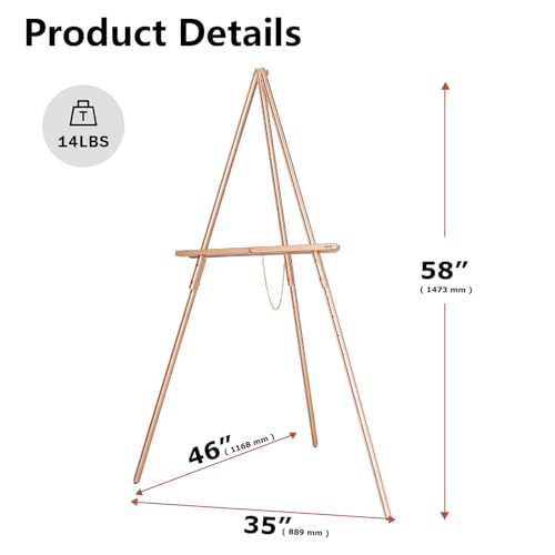 DJAR 63" Wooden Easel Stand for Sign, Adjustable Height, Rose Gold - color: Rose Gold, size: 1pc
