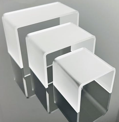 Acrylic Display Risers – 3‑Piece Small Riser Set (5×2×3, 6×2×3.5, 7×2×4) – Clear 1/8" Acrylic Stands for Jewelry, Mini Collectibles, Retail Displays, Craft Shows (Frosted) - color: Frosted