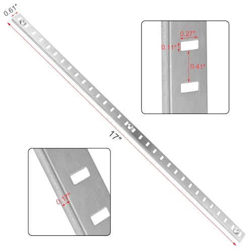 20 Sets 17 Inch Pilaster Shelf Brackets, Adjustable Mortise Mount Shelf Rails with 3 Pilaster Clips and Screws for Wall Shelving System