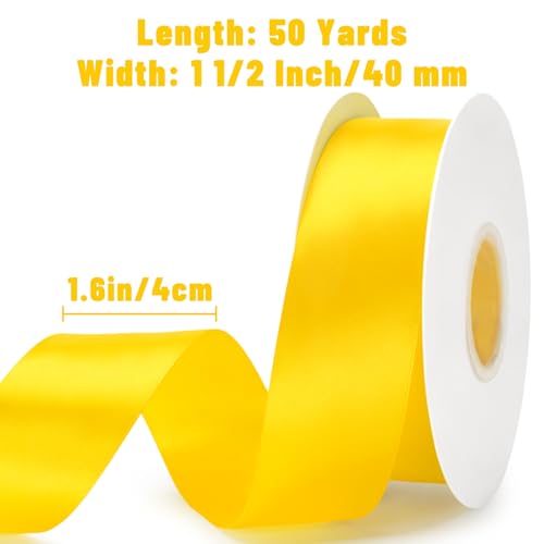 KINGLAKE Double Faced Maize Yellow Satin Ribbon - 1-1/2 Inch x 50 Yards - color: Maize Yellow