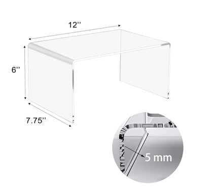 CLAY TONIC 2 PC 12" Large Clear 5mm Thickness Acrylic Display Risers Stand - size: 12''x 7.75''x 6''