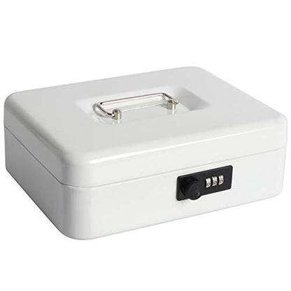Cash Box with Money Tray, Parrency Large Money Box with Combination Lock, 9.8 x 7.9 x 3.5 inches, White - color: Combo White, size: Large（9.84")
