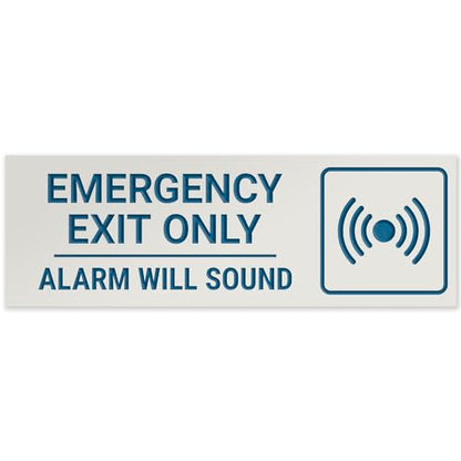 Emergency Exit Only Alarm Will Sound Sign, Engraved, - color: Grey, size: 2x6