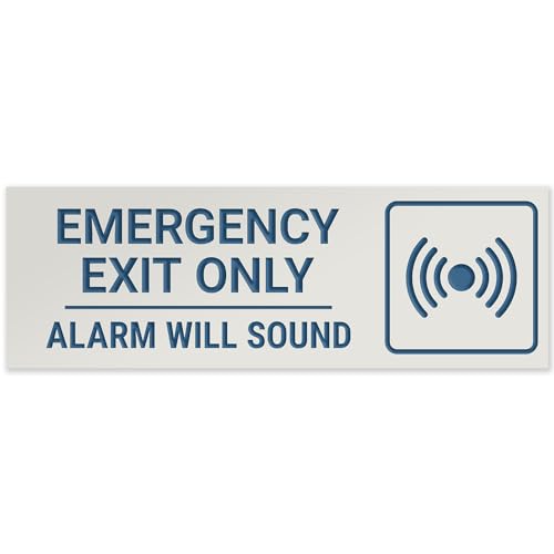 Emergency Exit Only Alarm Will Sound Sign, Engraved, - color: Grey, size: 3x9