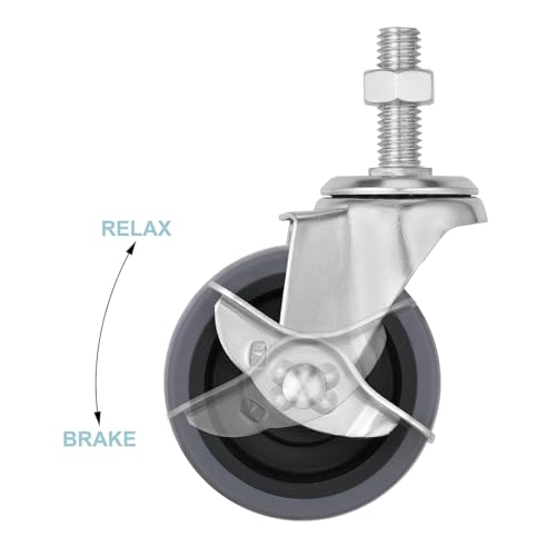 Caster Wheels, 3" Locking Swivel Stem Casters Set of 4, M10-1.5x25mm(Screw Diameter 10 mm, Length 25 mm) Rubber Casters with 360 Degree No Noise Wheels for Furniture - color: M10-1.5x25mm