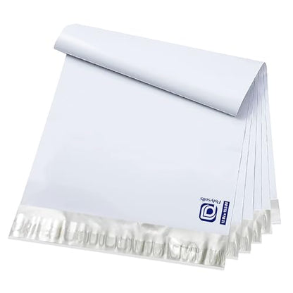 POLYSELLS 100 pcs 12x15.5 Inches White x Silver Poly Mailers Shipping Envelopes, Strong Adhesive Sealing, Waterproof, and Tear-resistant Postal Mailing Bags for Clothing, Books, and Accessories - size: 12"x15.5" 100 PCS