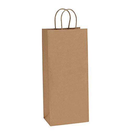 BagDream Wine Bags with Handles 5.25x3.25x13 Inch Brown Paper Bags 50 Pack - color: Brown