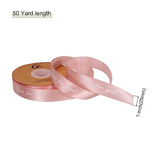 MECCANIXITY 1 Inch 50 Yard Wide Satin Ribbon Just for You Personalized Grosgrain Valentine Ribbon for Gift Wrapping Cake Box Bows, Dusty Rose - color: Dusty Rose,White