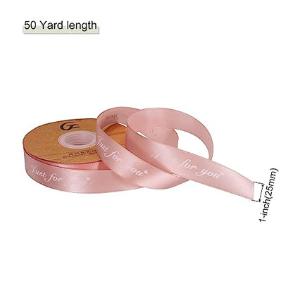 MECCANIXITY 1 Inch 50 Yard Wide Satin Ribbon Just for You Personalized Grosgrain Valentine Ribbon for Gift Wrapping Cake Box Bows, Dusty Rose - color: Dusty Rose,White