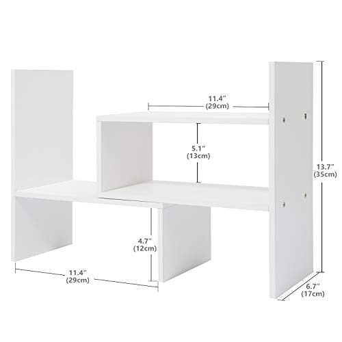 Hossejoy Wood Adjustable Desktop Storage Organizer Display Shelf Rack, Office Supplies Desk Organizer,White - color: White