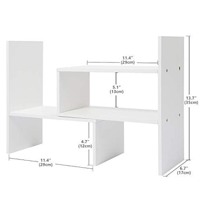 Hossejoy Wood Adjustable Desktop Storage Organizer Display Shelf Rack, Office Supplies Desk Organizer,White - color: White