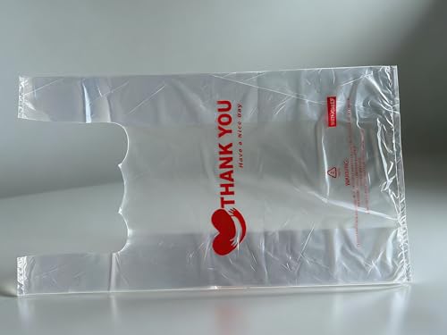 Heavy Duty T Shirt Bags, 120 Count Clear Thank You Bags, 11.8" x 21.3", 1.6 Mil (40μm) Bulk Retail Shopping Bags for Small Business, Merchandise, Reusable Grocery Use