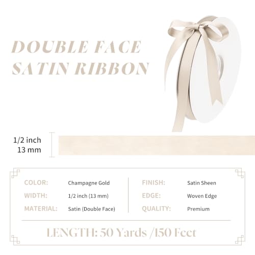 MAYREEL 1/2 inch Champagne Gold Double Faced Satin Ribbon 50 Yards - color: Champagne Gold, size: 1/2 Inch