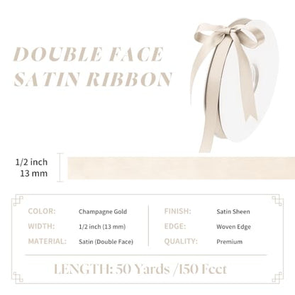MAYREEL 1/2 inch Champagne Gold Double Faced Satin Ribbon 50 Yards - color: Champagne Gold, size: 1/2 Inch