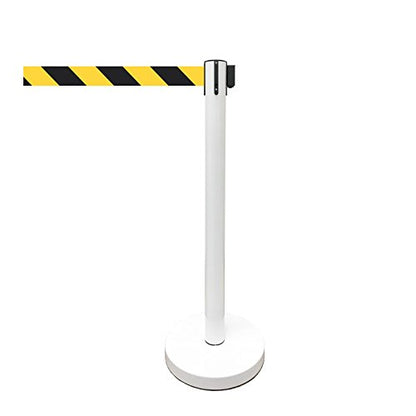 VIP Crowd Control Retractable Belt Stanchion Queue Safety Barrier Set, 36" Ht, 78" Belt (2 WHT Posts Black/Yellow Belt) - color: 2 WHT Posts Black/Yellow Belt