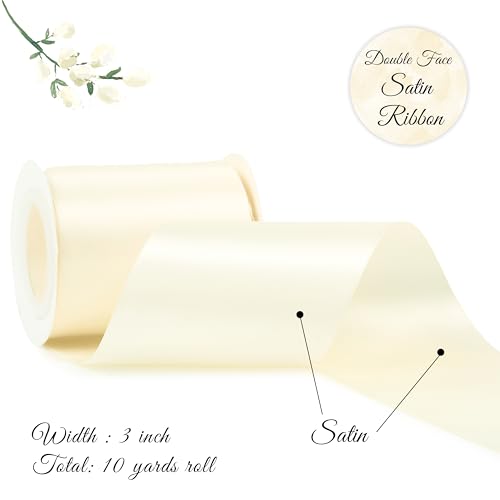 Ivory Double-Faced Satin Ribbon, 3 Inch x 10 Yards - color: Ivory