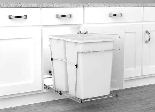 Rev-A-Shelf Double Pullout Garbage Trash Cans for Kitchen Cabinets, 35 Qt - color: White