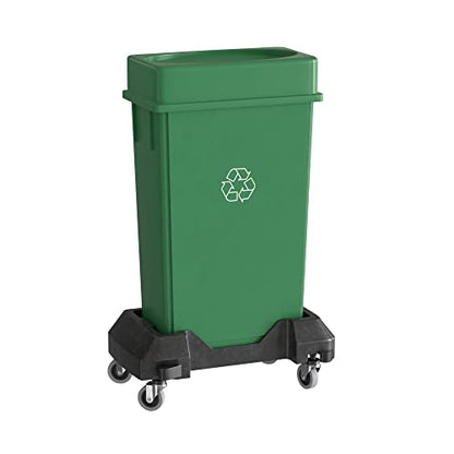 23 Gallon Green Recycle Slim Jim Trash Can with Drop Shot Lid and Dolly - color: Green Recycle, size: With Wheels, style: Drop Shot Lid